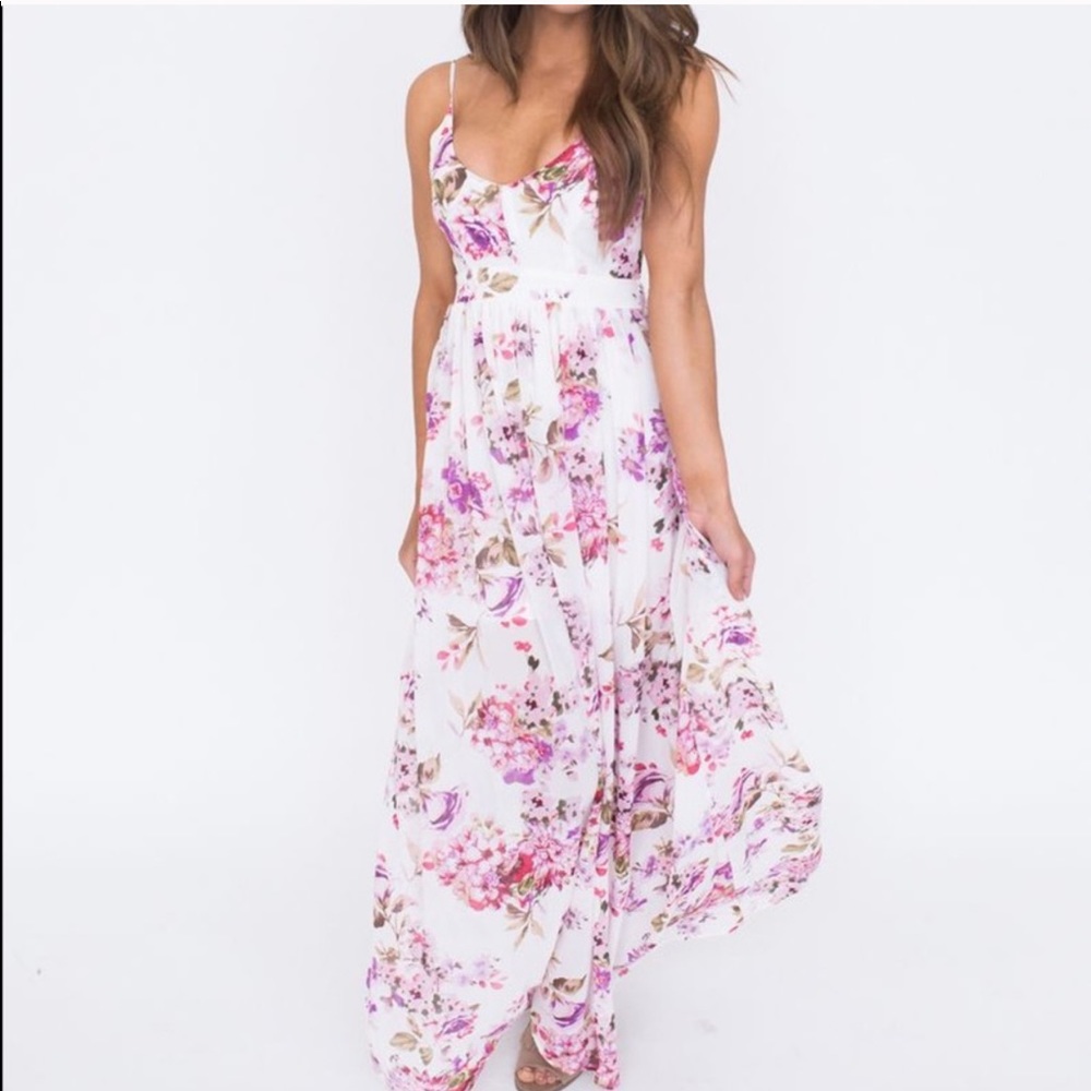 Floral Backless Maxi Dress Lined